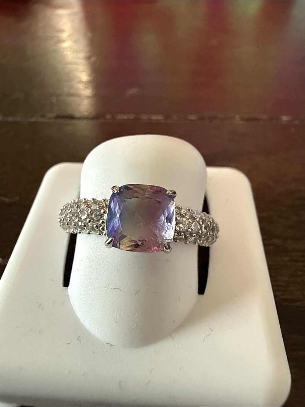 Sterling silver Cushion-Cut Ametrine Halo Ring size 6